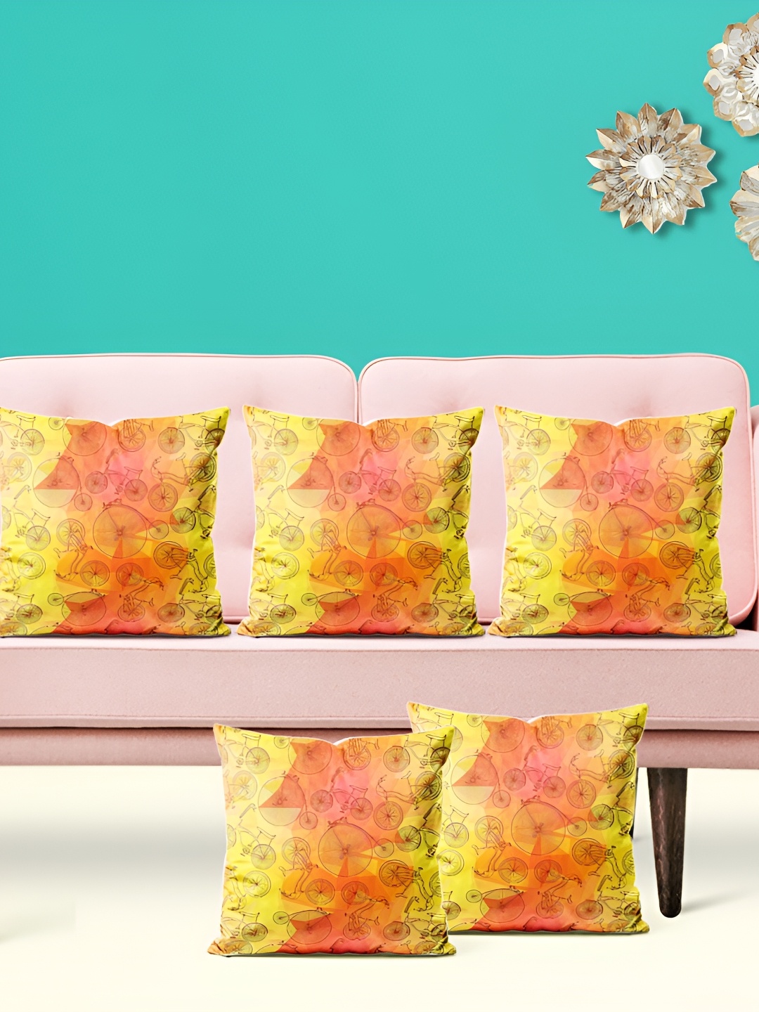 

ArtzFolio Orange and Yellow 5 Pieces Abstract Printed Square Cushion Covers