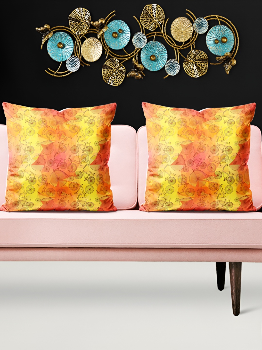 

ArtzFolio Yellow & Orange 5 Pcs Velvet Square Cushion Covers
