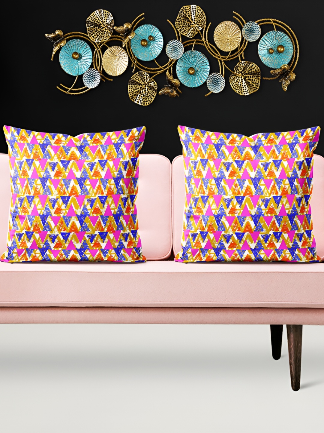 

ArtzFolio Blue & Pink 5 Pieces Geometric Velvet Square Cushion Covers