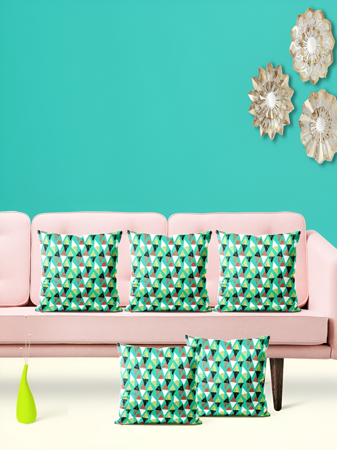 

ArtzFolio Green & Black 5 Pcs Abstract Square Cushion Covers