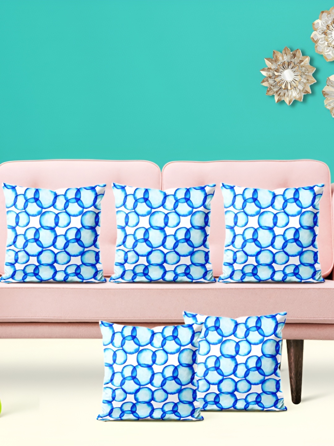

ArtzFolio White & Blue 5 Pieces Abstract Printed Square Cushion Covers