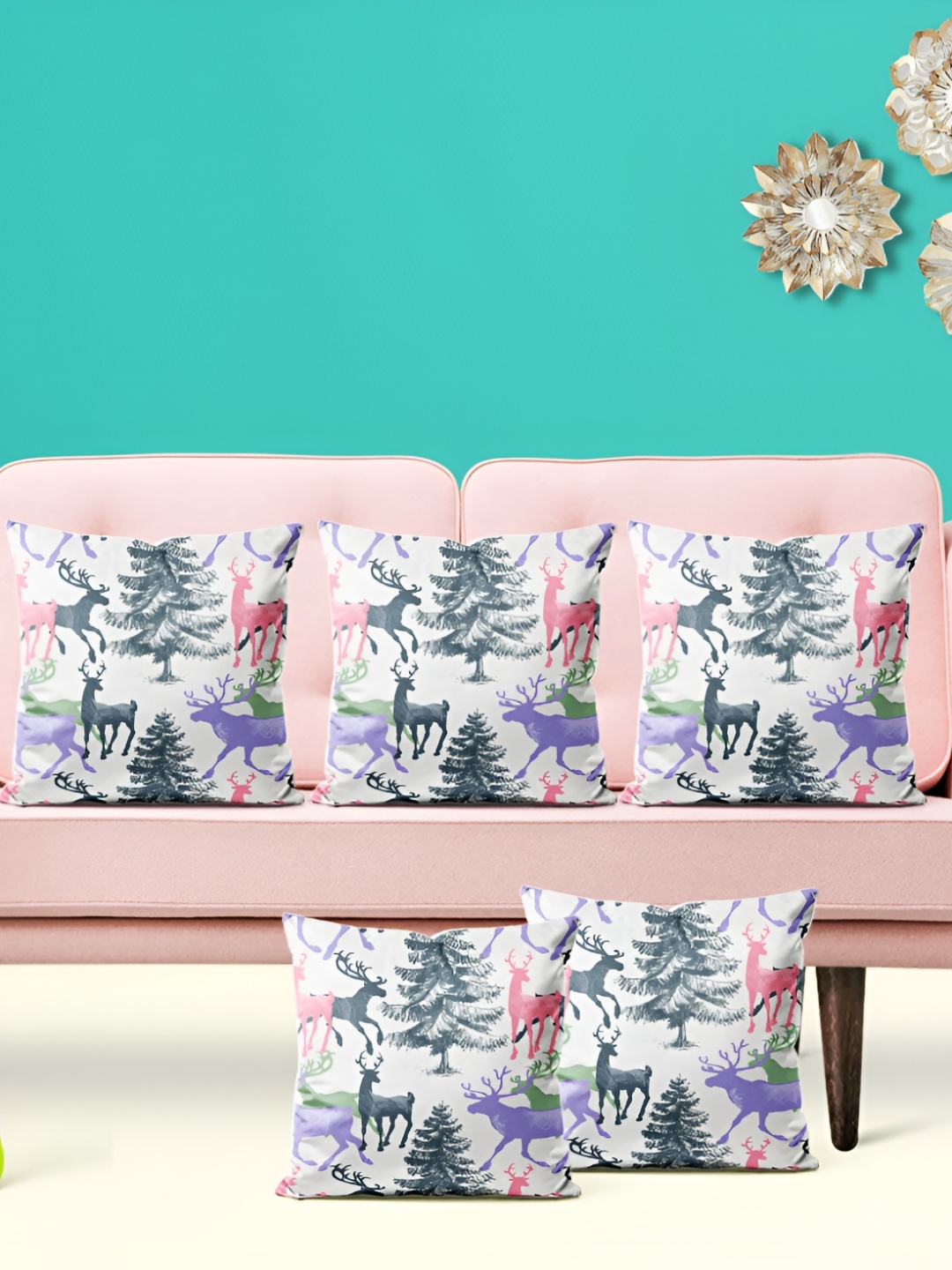 

ArtzFolio Green & Lavender 5Pcs Floral Square Cushion Covers