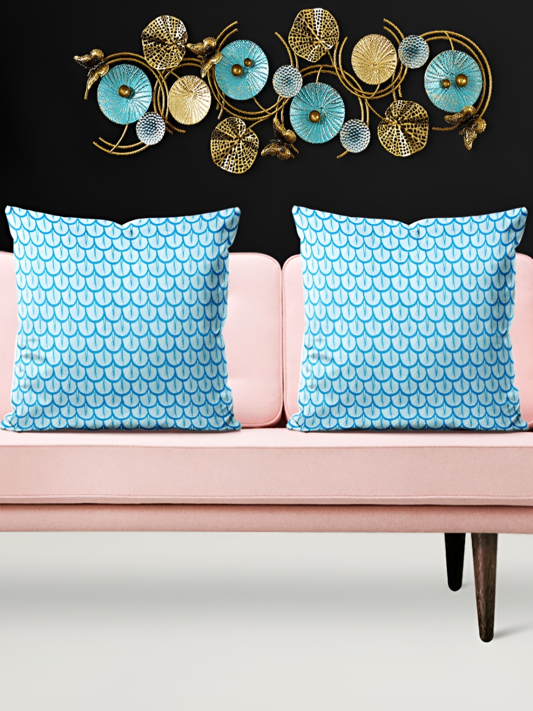 

ArtzFolio Blue & White 5 Pieces Geometric Square Cushion Covers