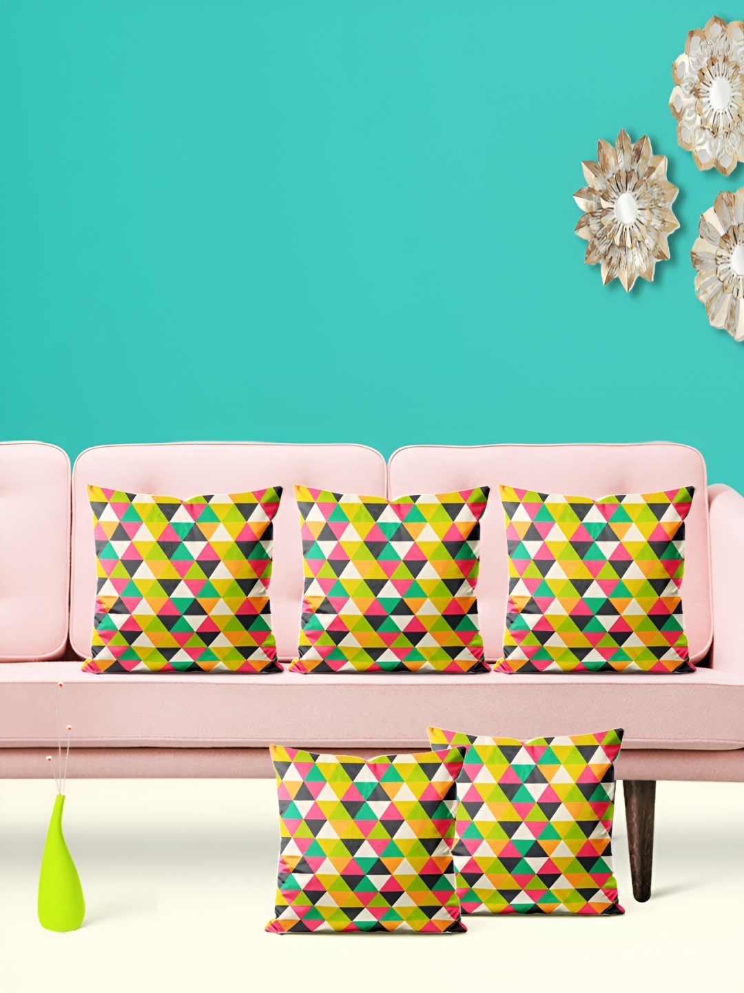 

ArtzFolio White & Yellow 5 Pieces Printed Square Cushion Covers