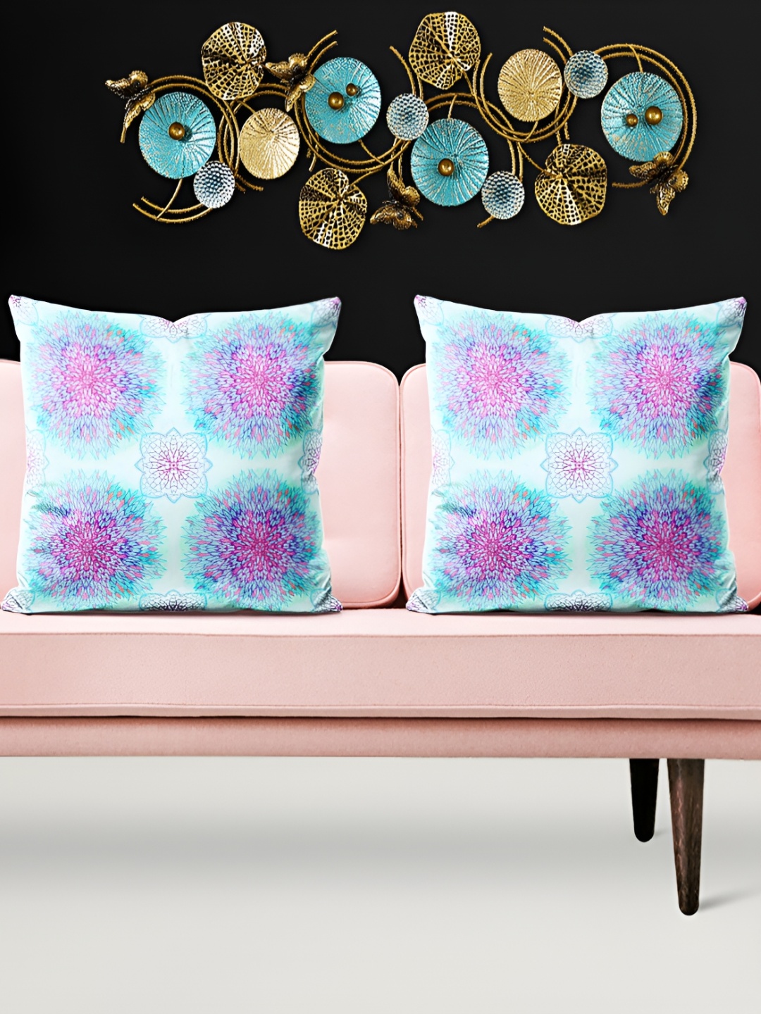 

ArtzFolio Blue & Pink 5 Pieces Floral Printed Velvet Square Cushion Covers