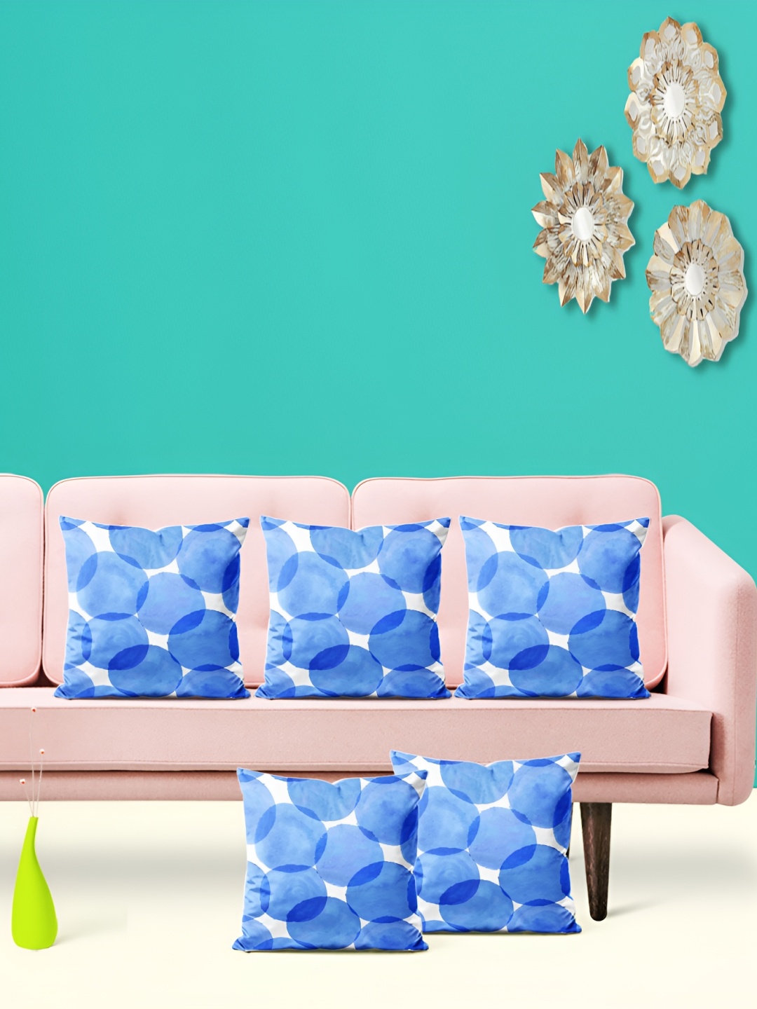 

ArtzFolio Blue 5 Pieces Printed Velvet Square Cushion Covers