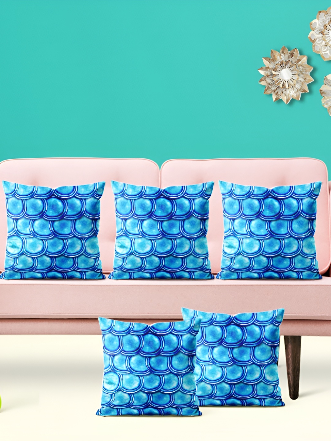 

ArtzFolio Blue 5 Pcs Velvet Square Cushion Covers