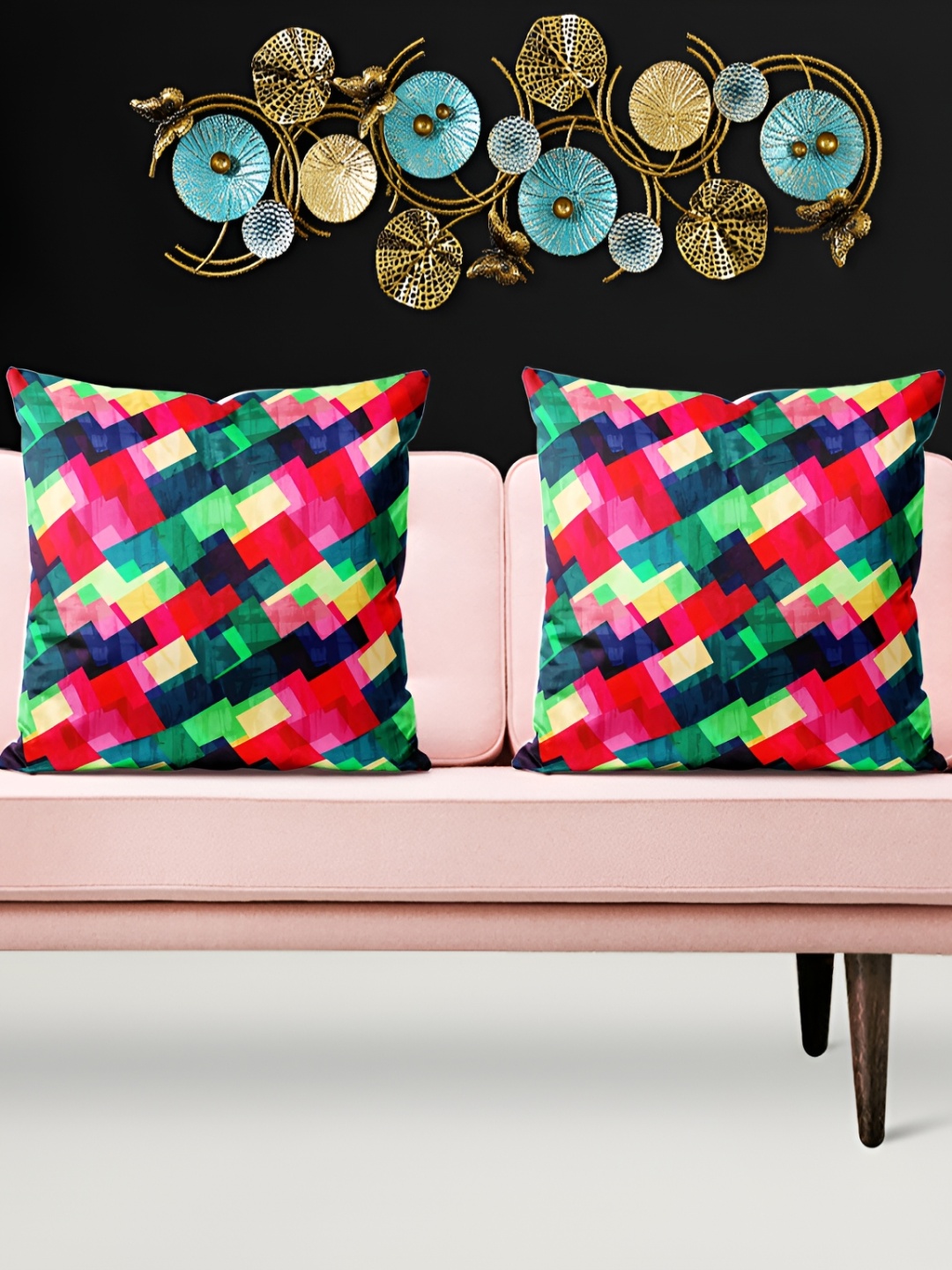 

ArtzFolio Red & Blue 5 Pieces Printed Velvet Square Cushion Covers
