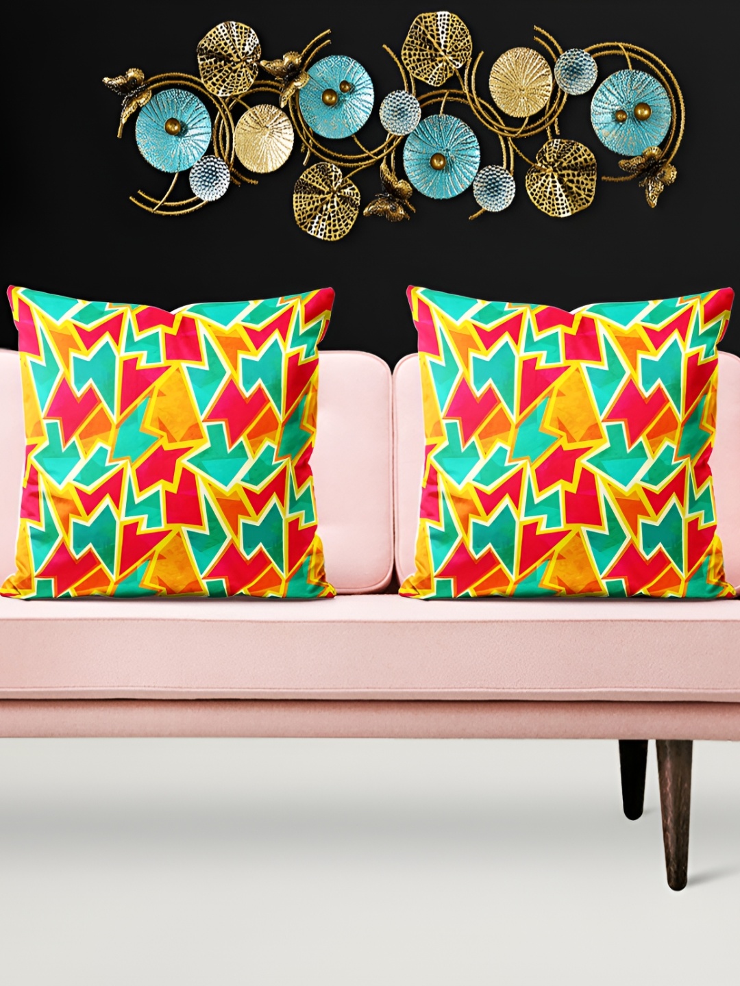 

ArtzFolio Green & Yellow 5 Pieces Printed Square Cushion Covers