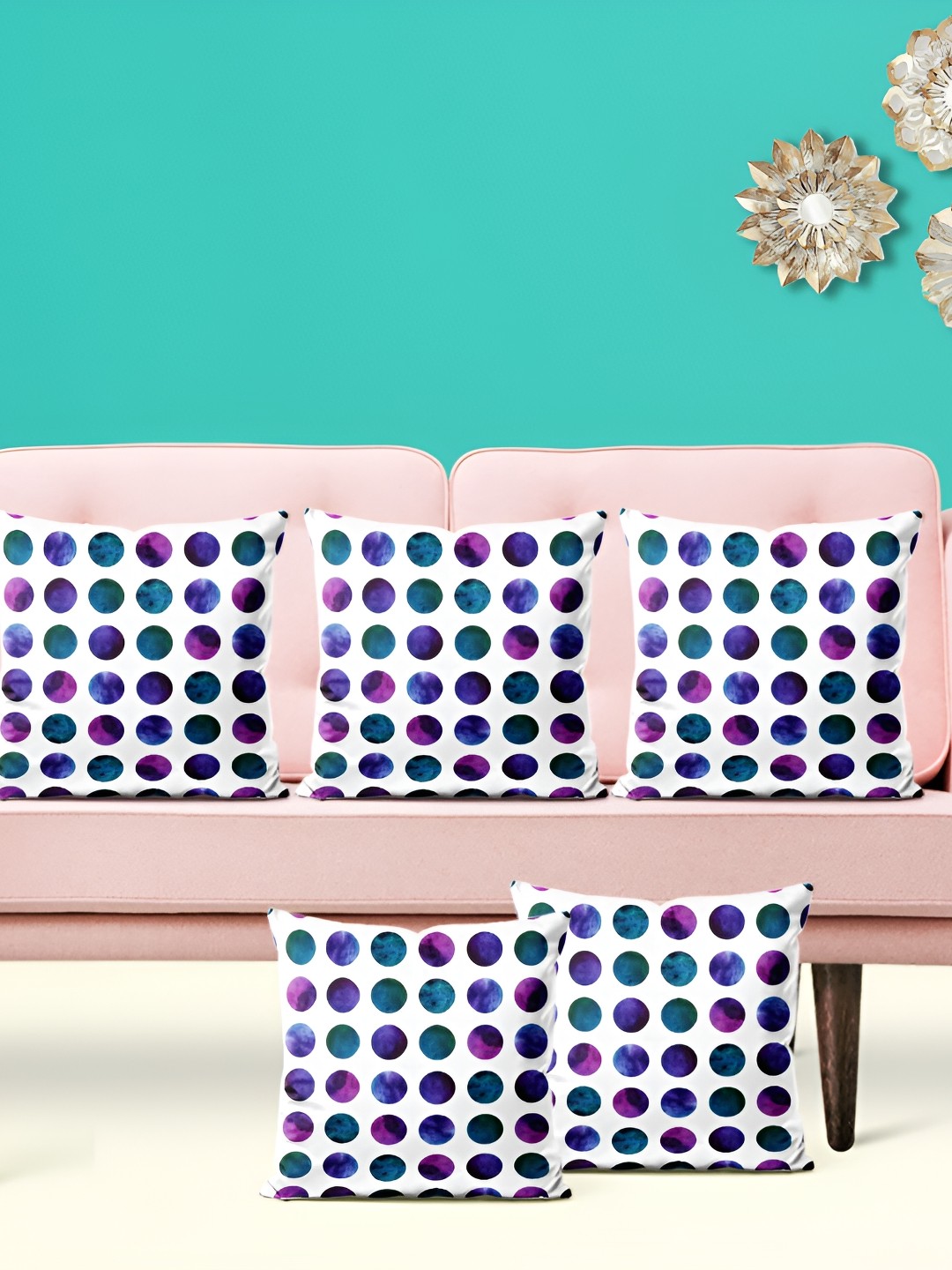 

ArtzFolio White & Blue 5 Pieces Printed Velvet Square Cushion Covers