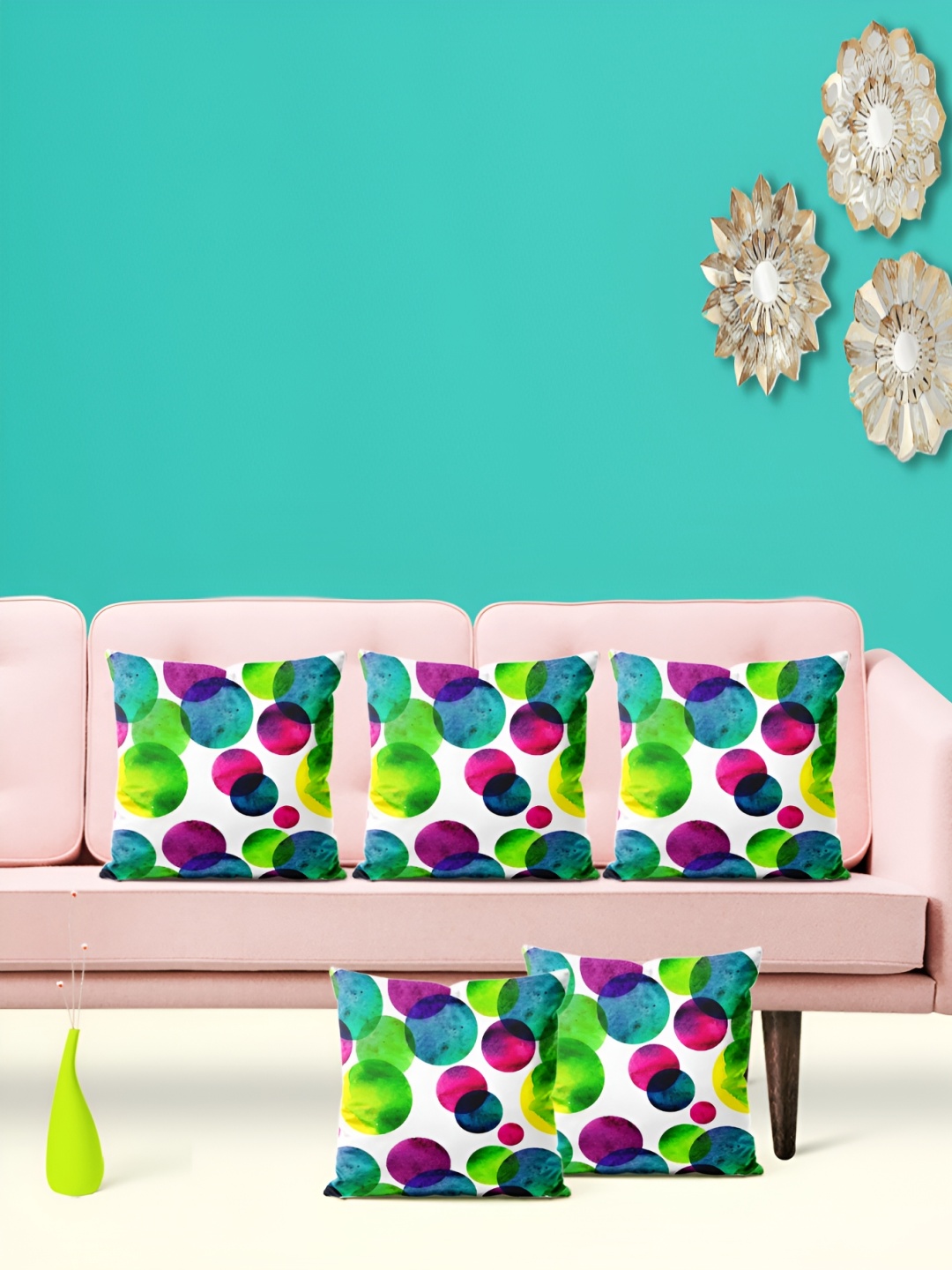 

ArtzFolio white & Green 5 Pieces Abstract Velvet Square Cushion Covers