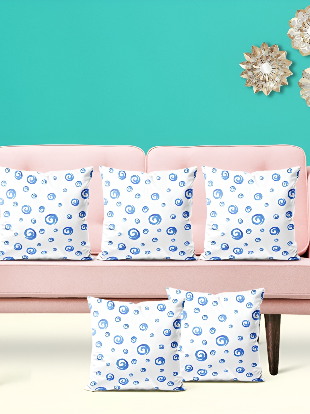 

ArtzFolio White & Blue 5 Pieces Abstract Printed Velvet Square Cushion Covers