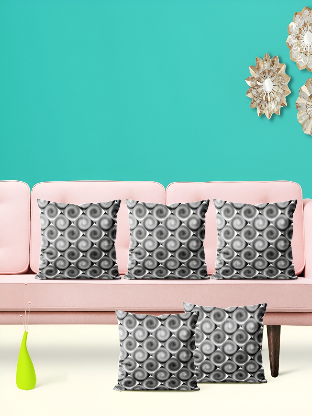 

ArtzFolio Black & Grey 5Pcs Geometric Square Cushion Covers