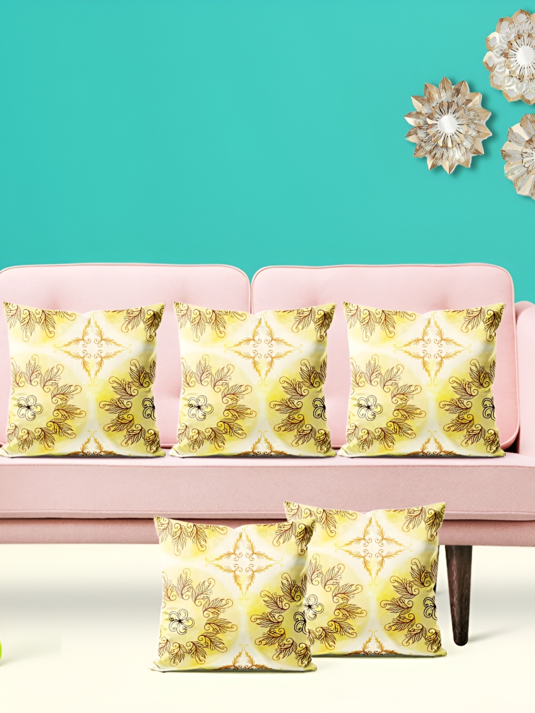

ArtzFolio White & yellow 5 Pcs Abstract Square Cushion Covers