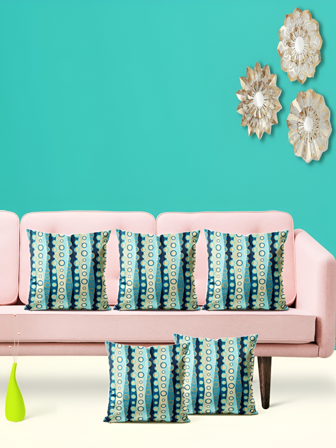 

ArtzFolio Blue & Green 5 Pieces Abstract Printed Square Cushion Covers