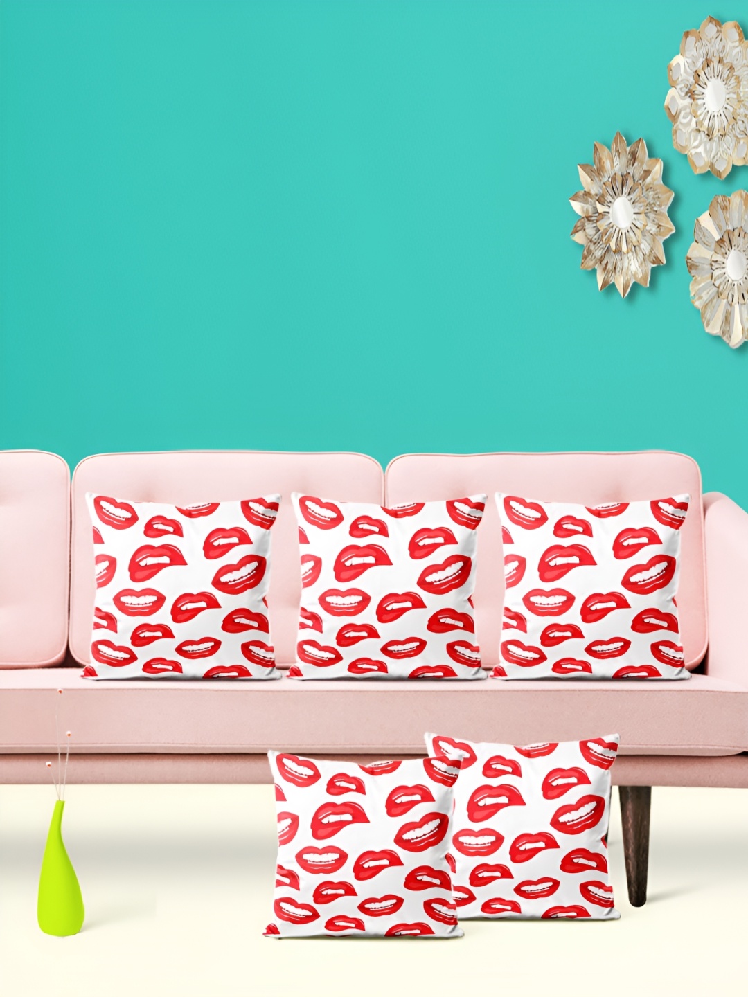 

ArtzFolio White & Red 5 Pieces Printed Square Cushion Covers