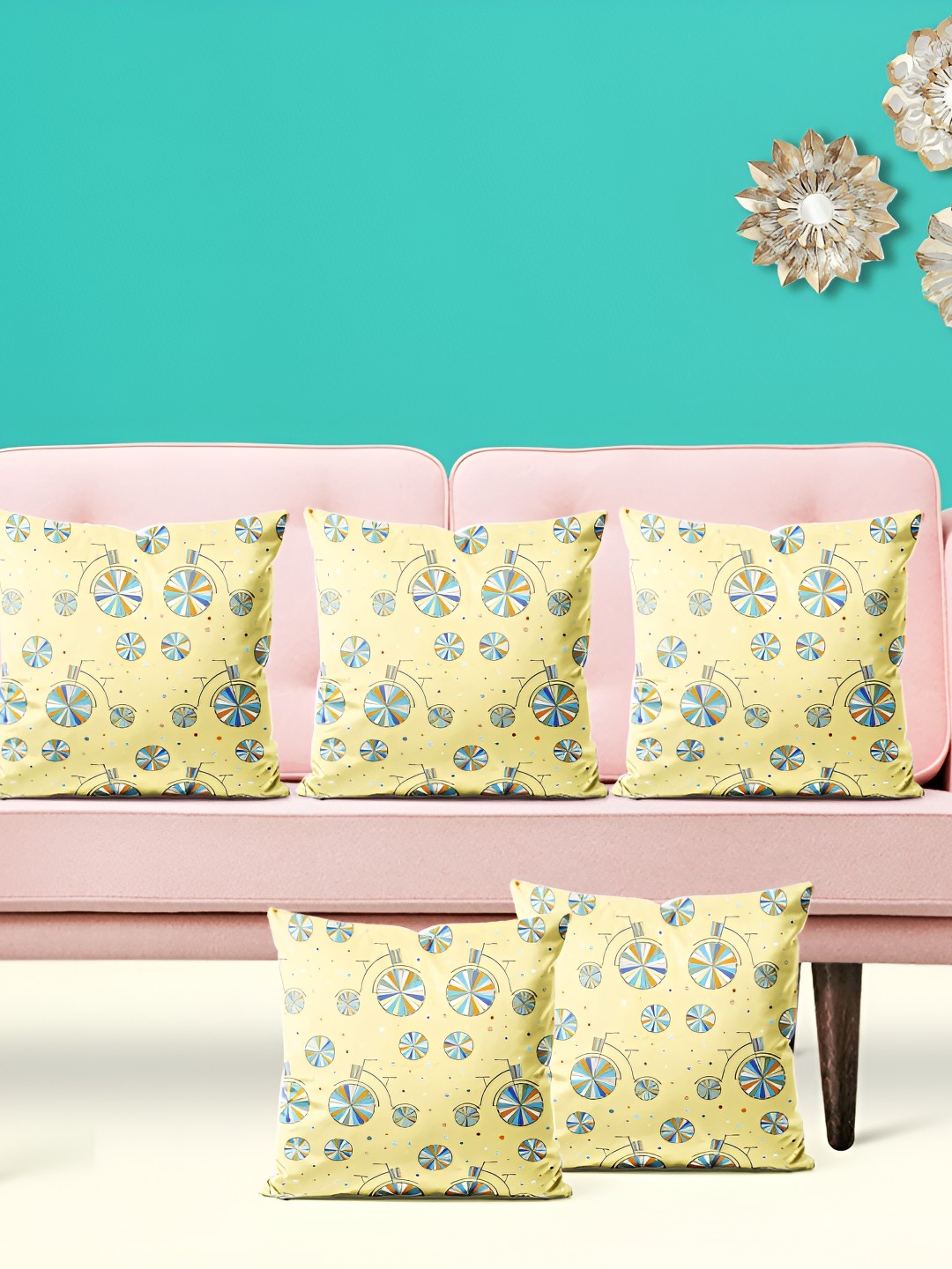 

ArtzFolio Yellow 5 Pieces Abstract Printed Square Cushion Covers