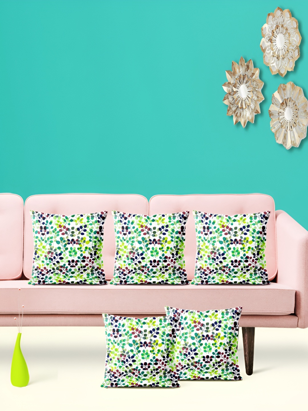

ArtzFolio Green & Blue 5Pcs Floral Square Cushion Covers