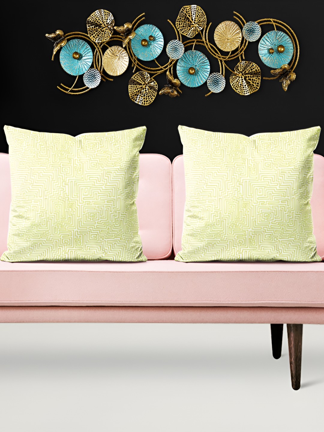 

ArtzFolio Yellow 5 Pieces Geometric Printed Velvet Square Cushion Covers