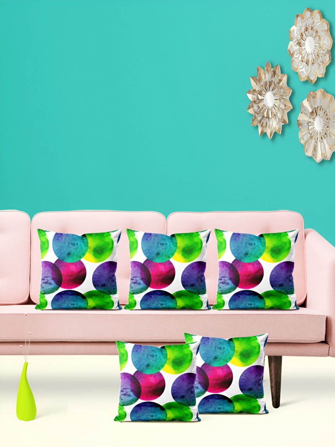 

ArtzFolio White & Pink 5 Pieces Geometric Printed Square Cushion Covers
