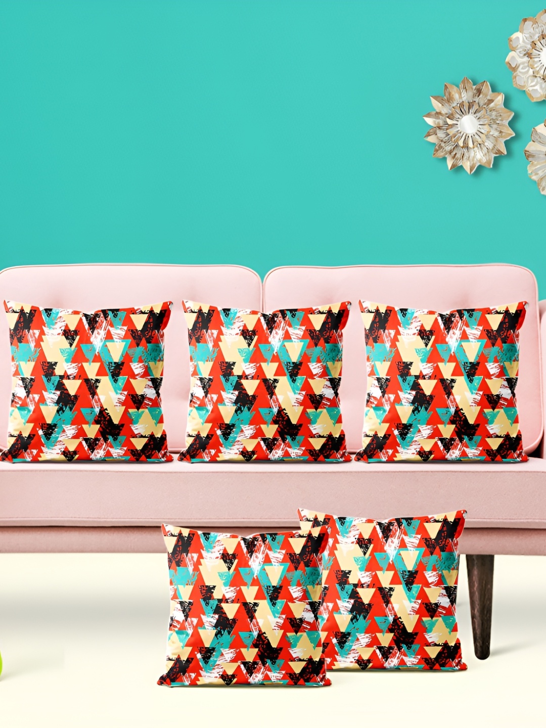 

ArtzFolio Black & Red 5 Pieces Printed Square Cushion Covers