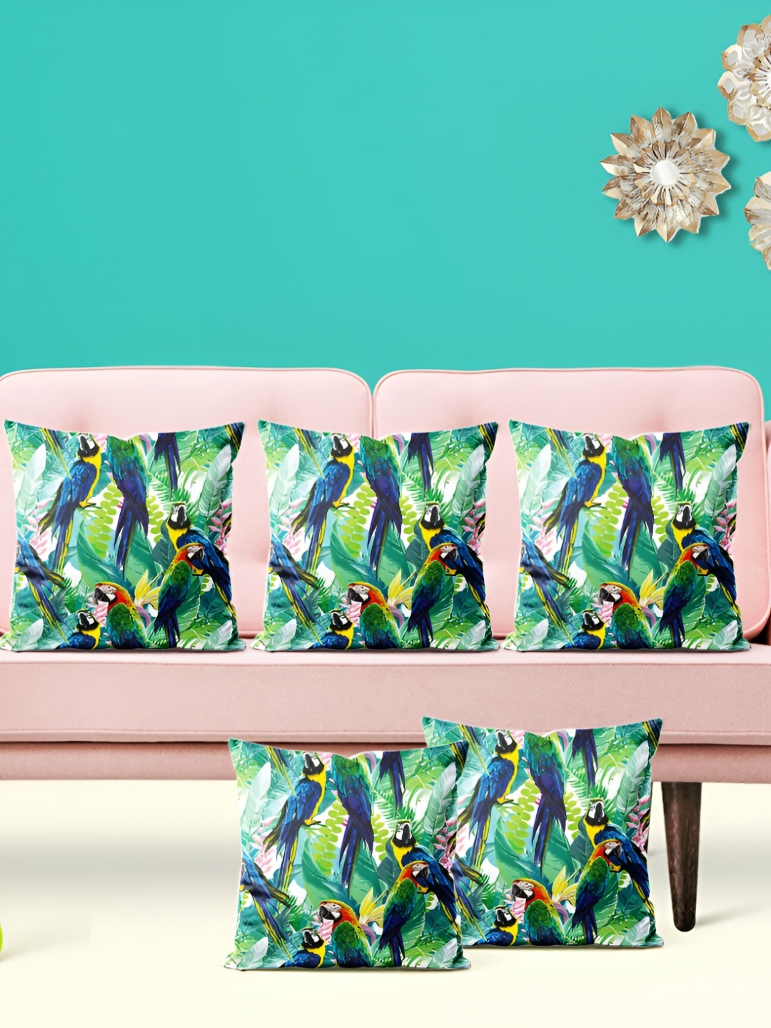 

ArtzFolio Green & Blue Floral Printed 5 Pieces Square Cushion Covers