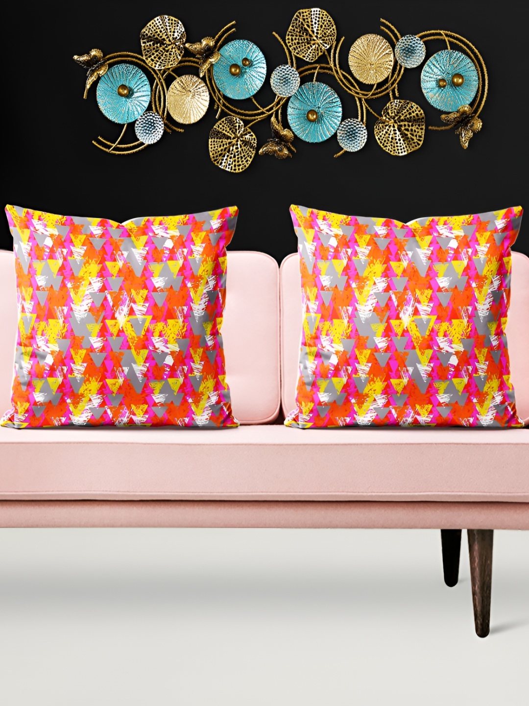 

ArtzFolio Pink & Yellow 5 Pcs Square Cushion Covers