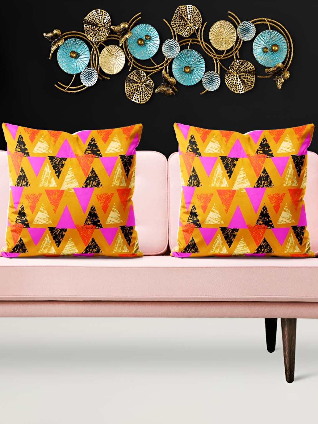 

ArtzFolio Yellow & Pink 5 Pcs Square Cushion Covers
