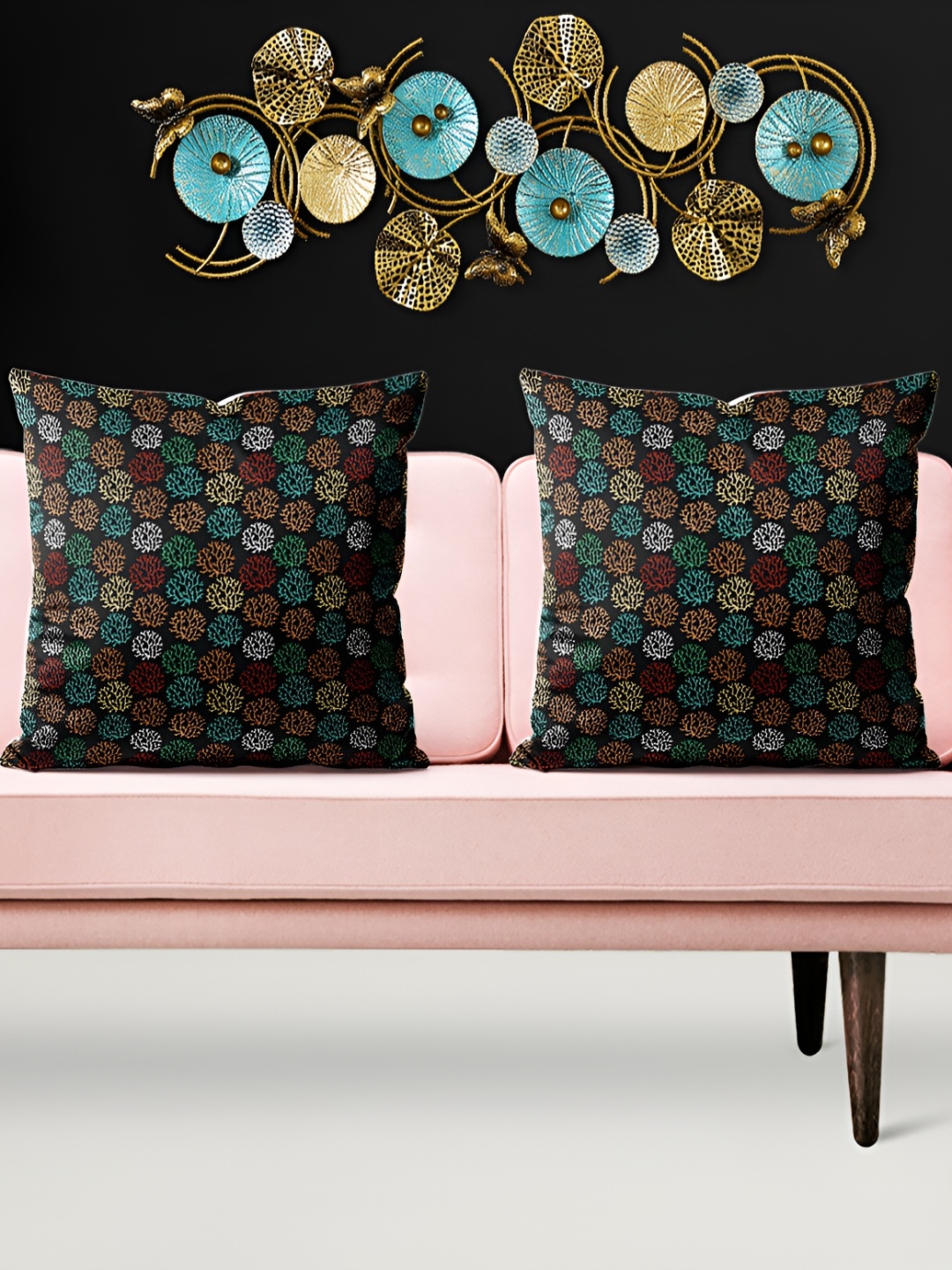 

ArtzFolio Black & Green 5 Pieces Floral Velvet Square Cushion Covers