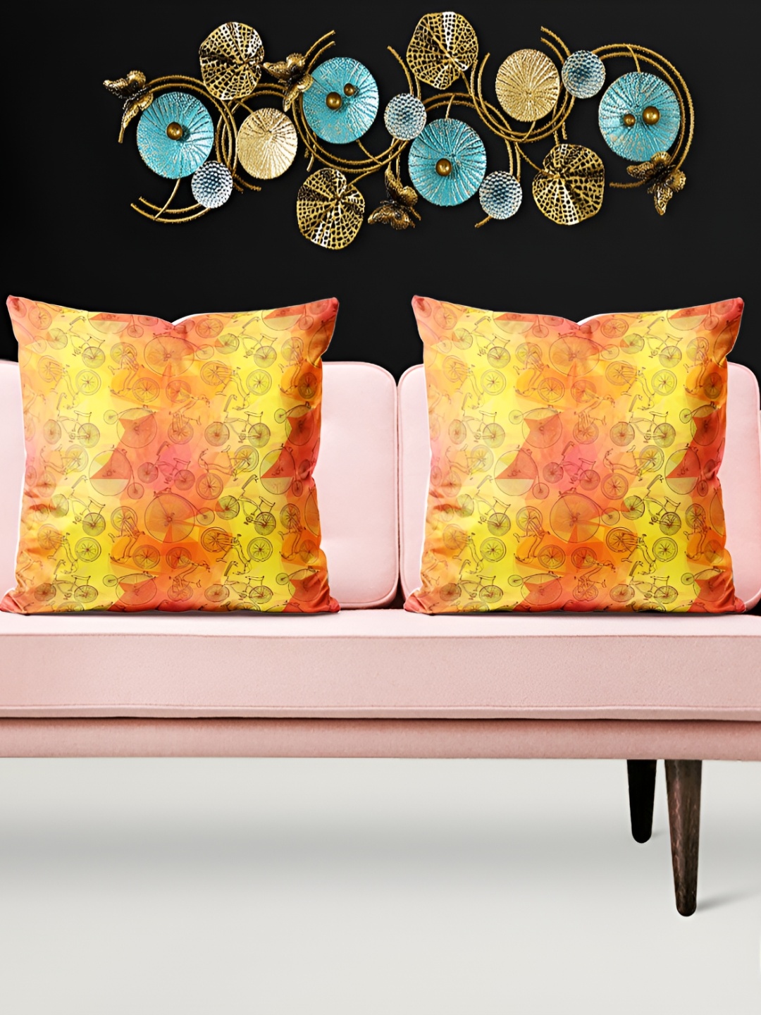 

ArtzFolio Yellow Pink 5 Pieces Square Cushion Covers