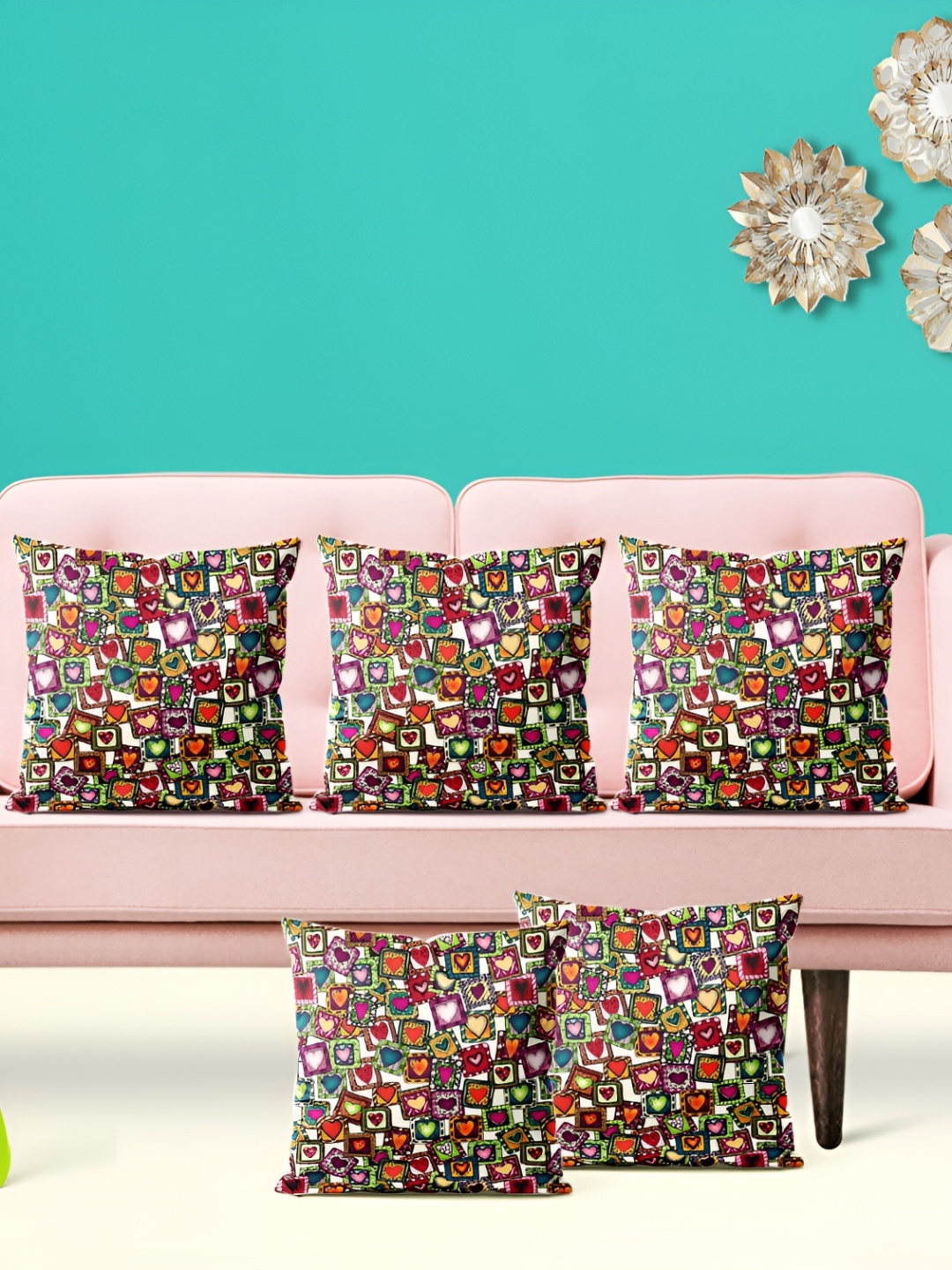 

ArtzFolio White & Red 5 Pieces Abstract Velvet Square Cushion Covers