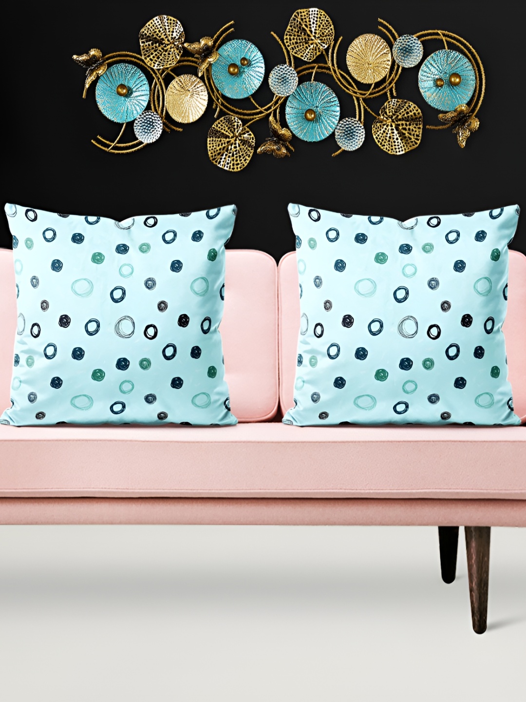 

ArtzFolio Blue & Black 5 Pieces Geometric Printed Velvet Square Cushion Covers