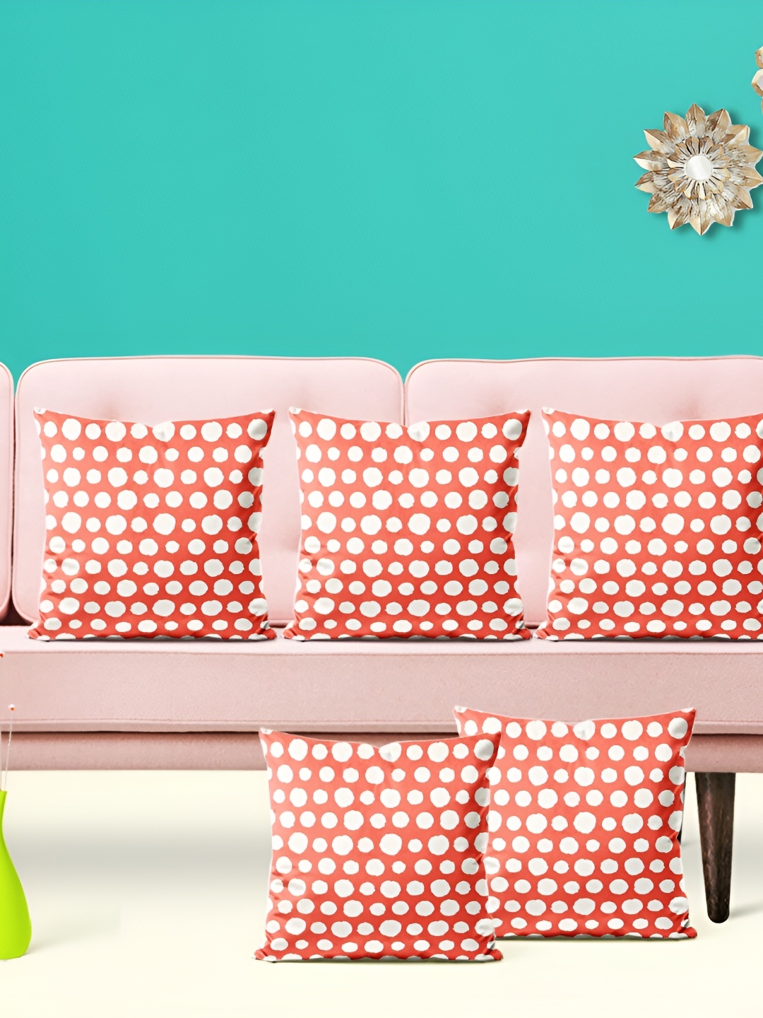 

ArtzFolio Red & White 5 Pieces Geometric Printed Square Cushion Covers