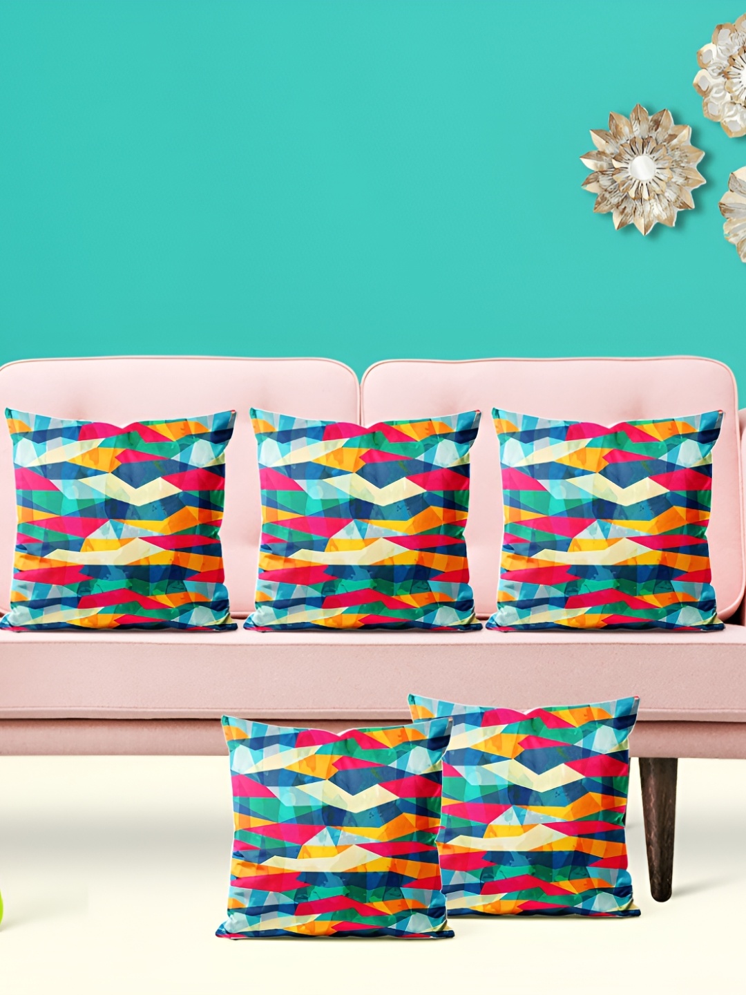 

ArtzFolio Green & Red 5Pcs Abstract Square Cushion Covers
