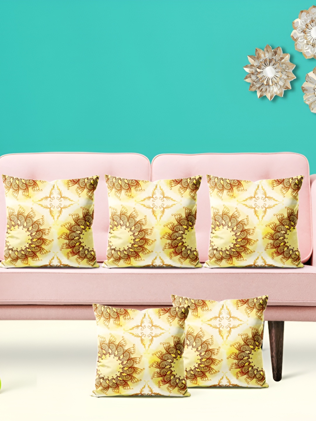 

ArtzFolio Brown 5 Pieces Geometric Velvet Square Cushion Covers