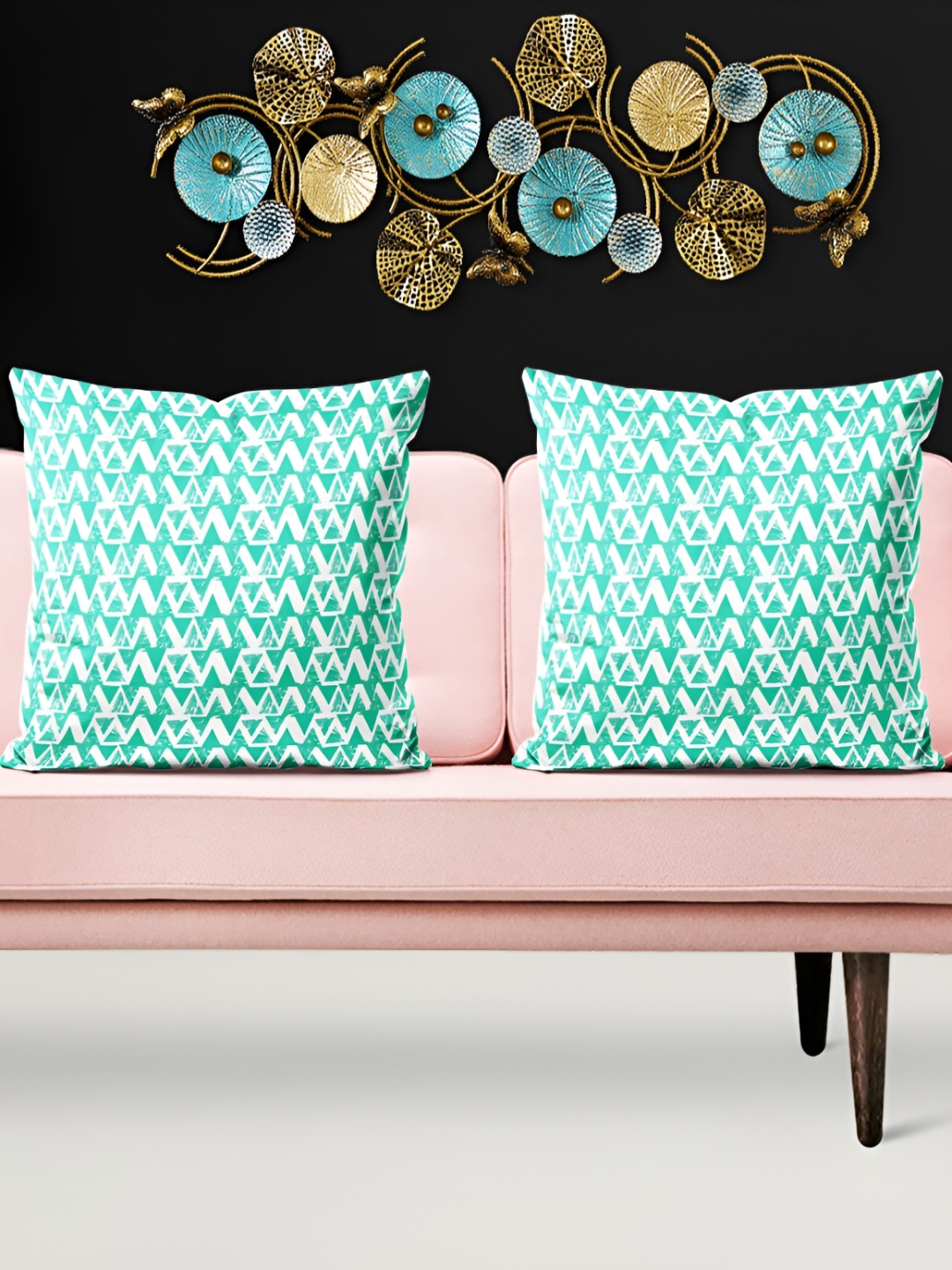 

ArtzFolio Green 5 Pieces Geometric Velvet Square Cushion Covers
