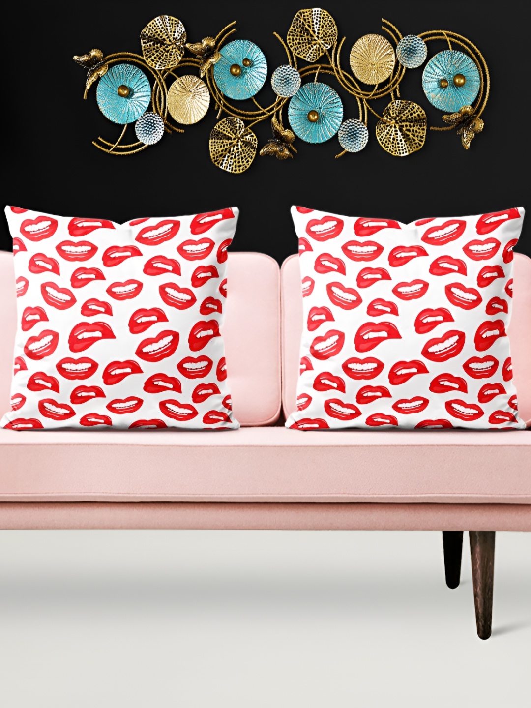 

ArtzFolio Red & White 5 Pieces Lips Printed Square Cushion Covers
