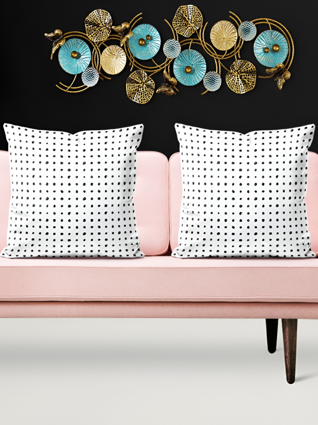 

ArtzFolio White & Black 5 Pieces Polka Dot Printed Square Cushion Covers