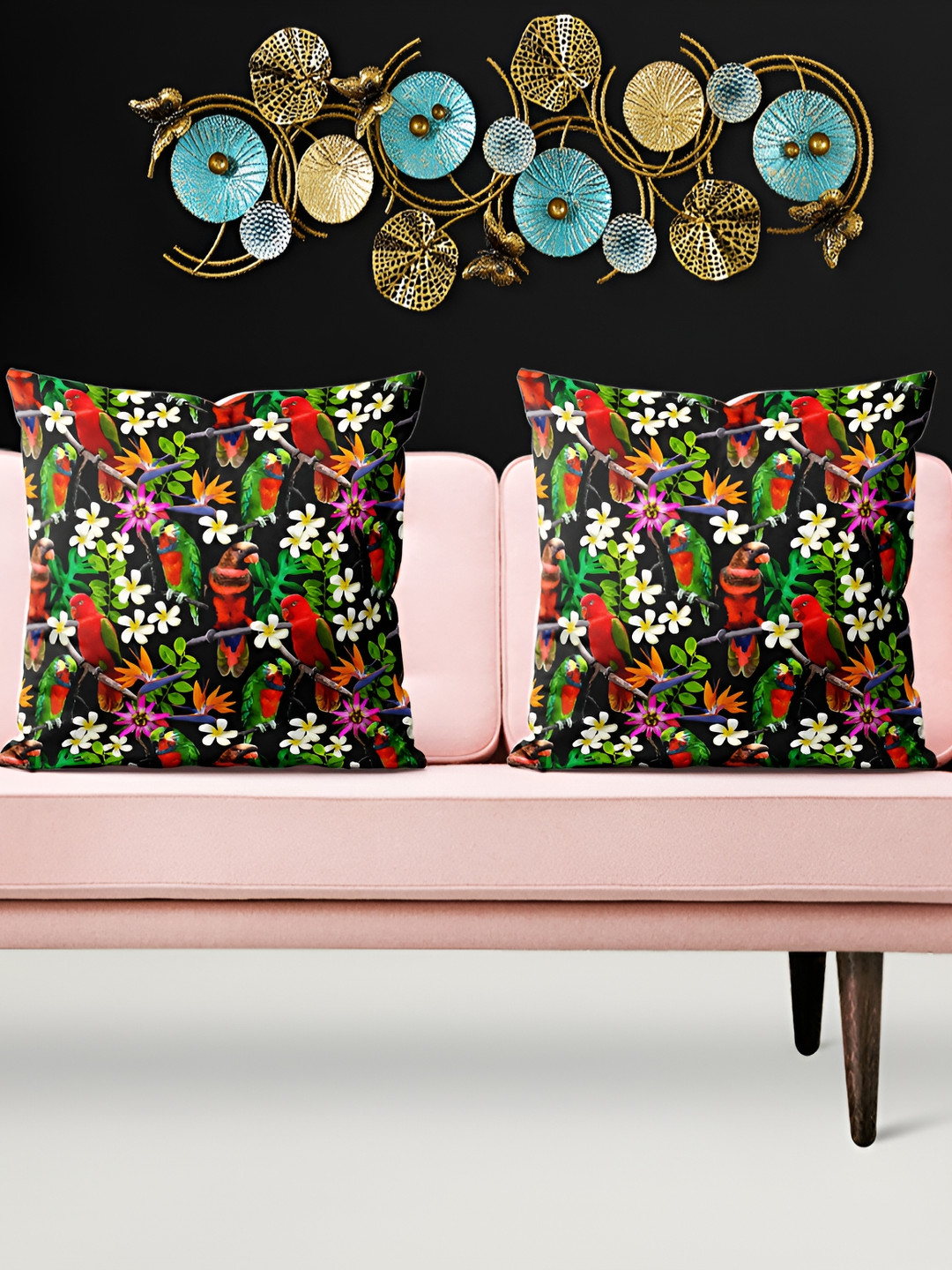 

ArtzFolio Black Green 5 Pieces Floral Velvet Square Cushion Covers