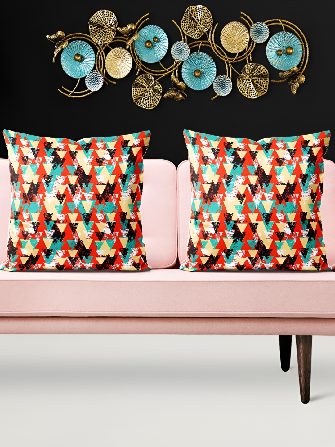 

ArtzFolio Cream & Pink 5 Pcs Geometric Printed Square Cushion Covers