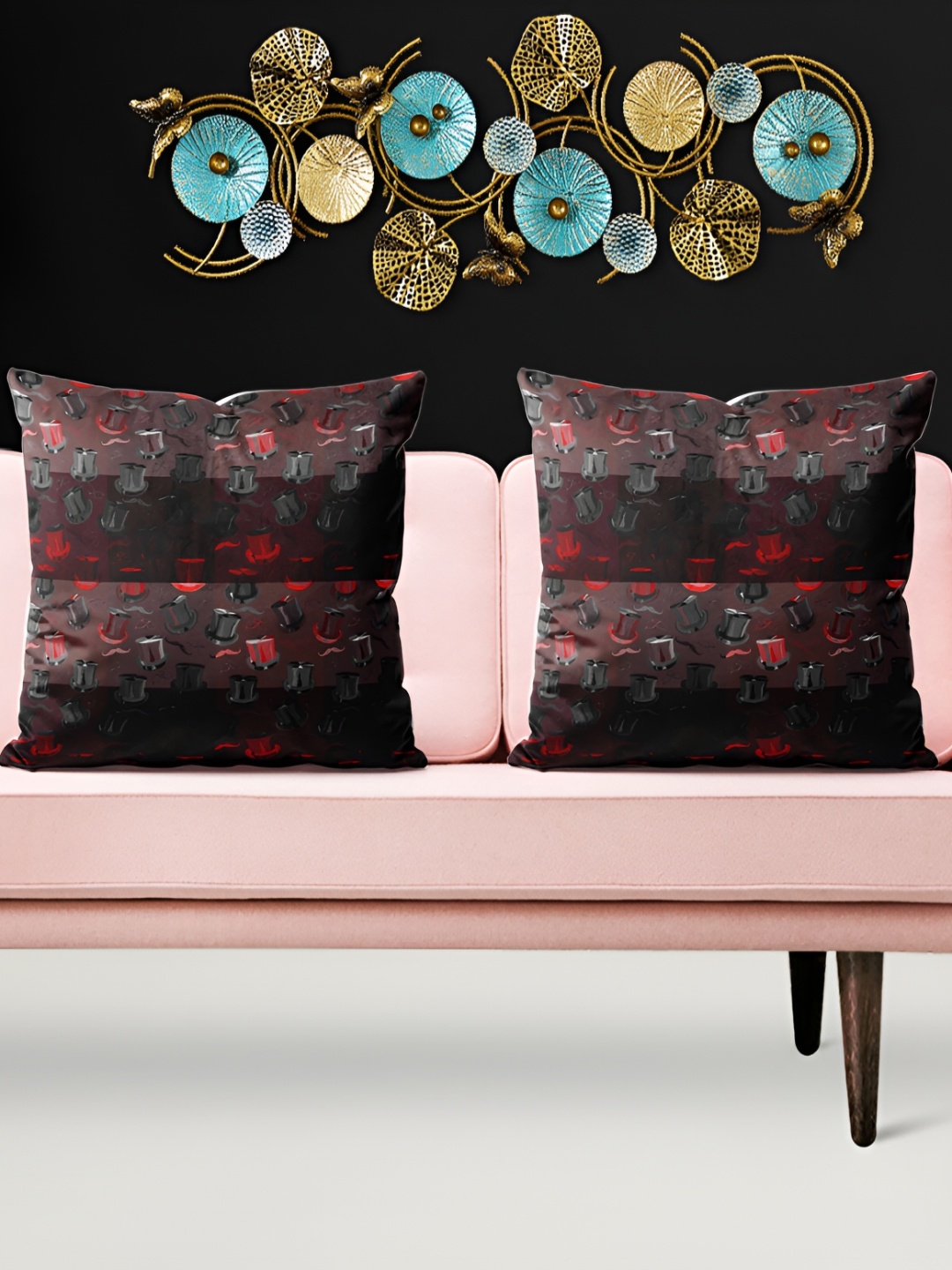 

ArtzFolio Black & Red 5 Pieces Printed Square Cushion Covers
