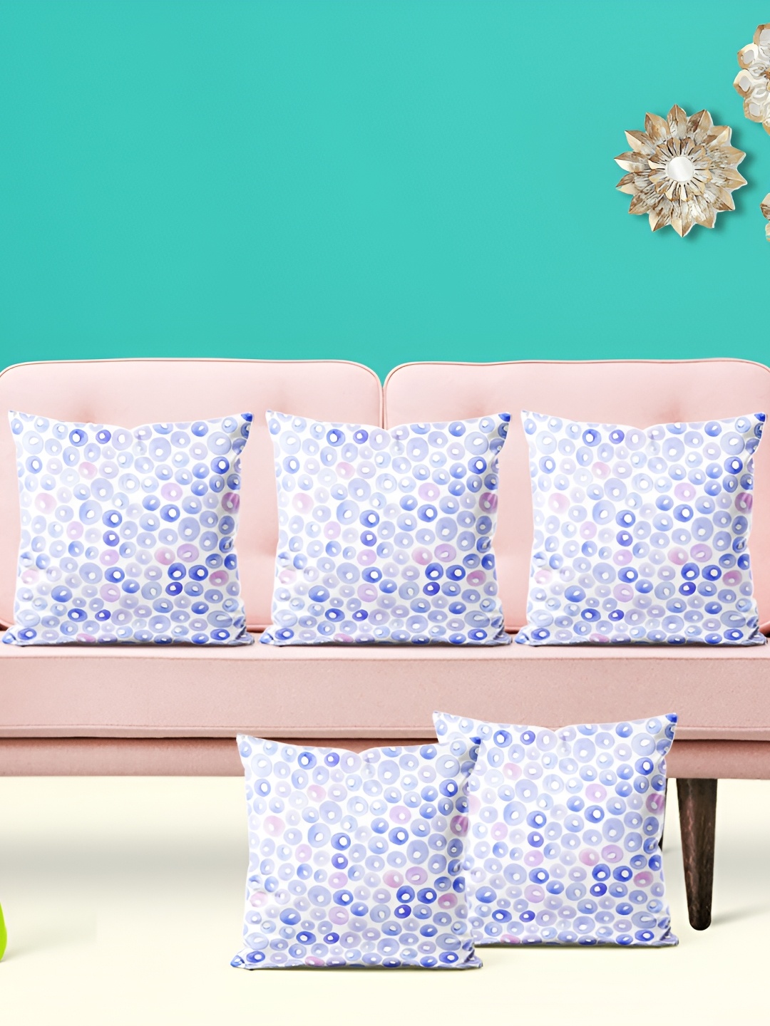 

ArtzFolio White & Blue 5 Pieces Velvet Square Cushion Covers