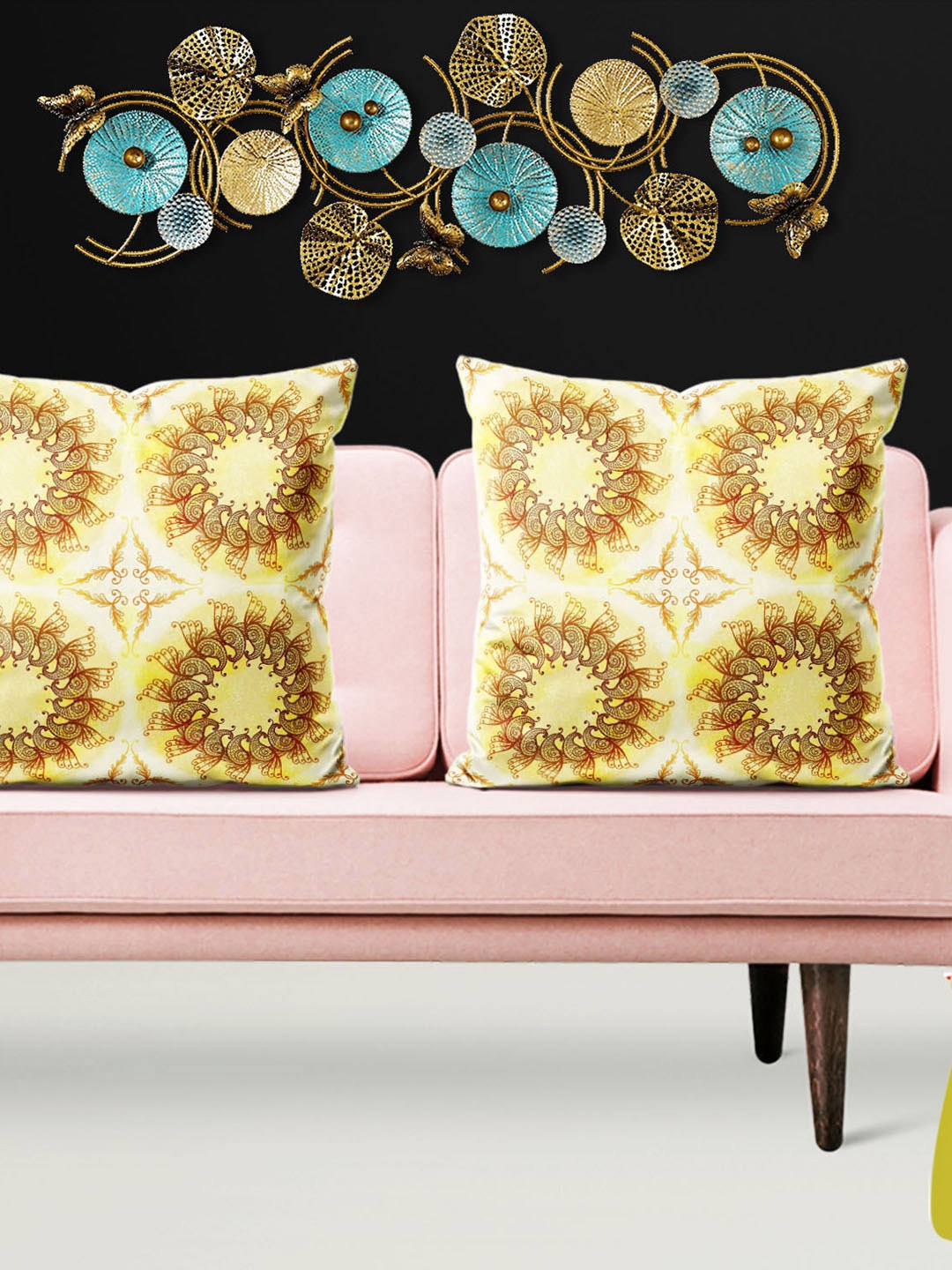 

ArtzFolio Beige & Brown 5 Pieces Ethnic Motifs Printed Velvet Square Cushion Covers, White