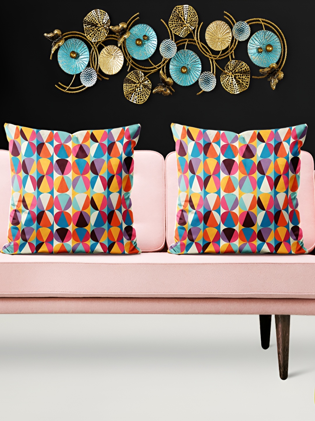 

ArtzFolio Blue & Red 5 Pieces Geometric Square Cushion Covers