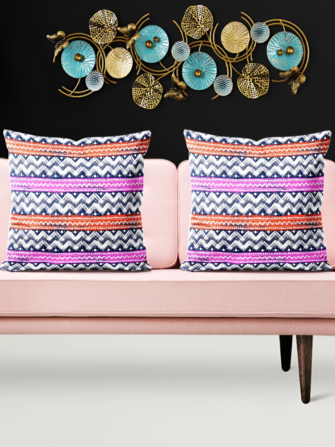 

ArtzFolio White & Pink 5 Pieces Geometric Printed Square Cushion Covers