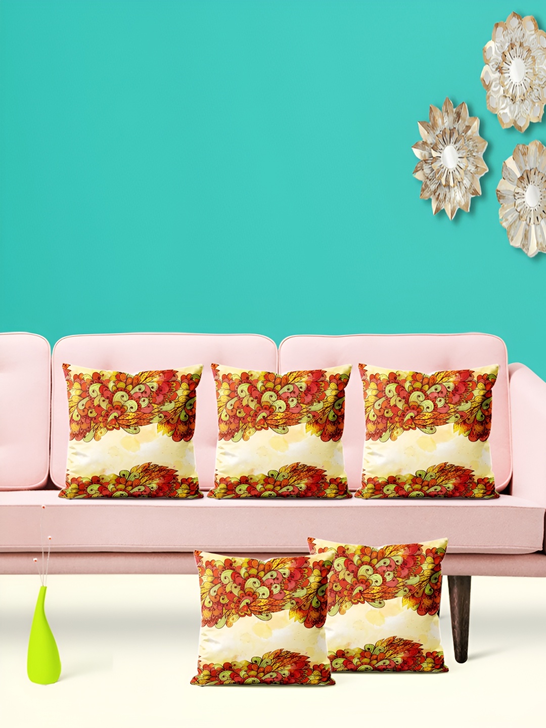 

ArtzFolio Red 5 Pieces Floral Square Cushion Covers