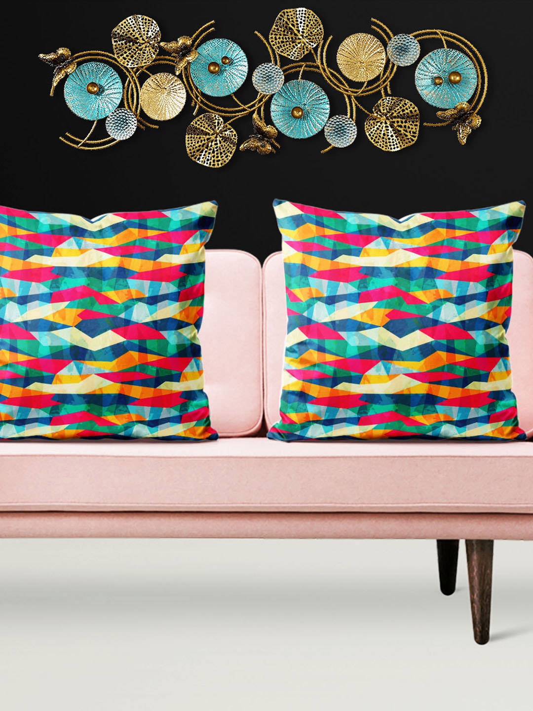 

ArtzFolio Green & Red 5 Pieces Geometric Printed Square Cushion Covers