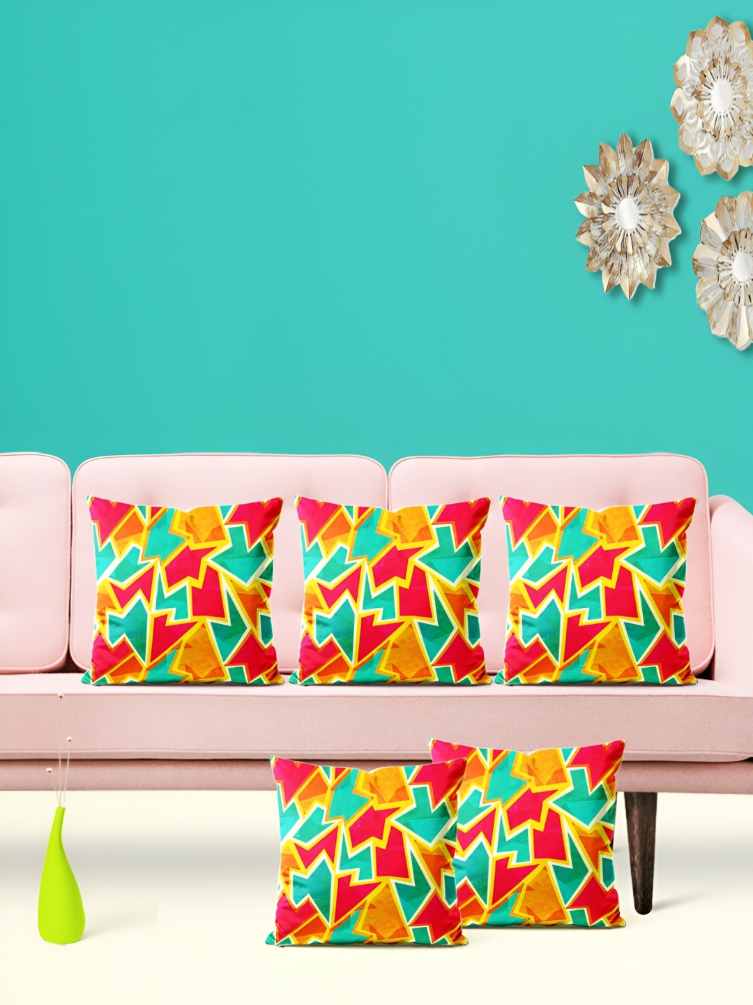 

ArtzFolio Red 5 Pieces Printed Velvet Square Cushion Covers