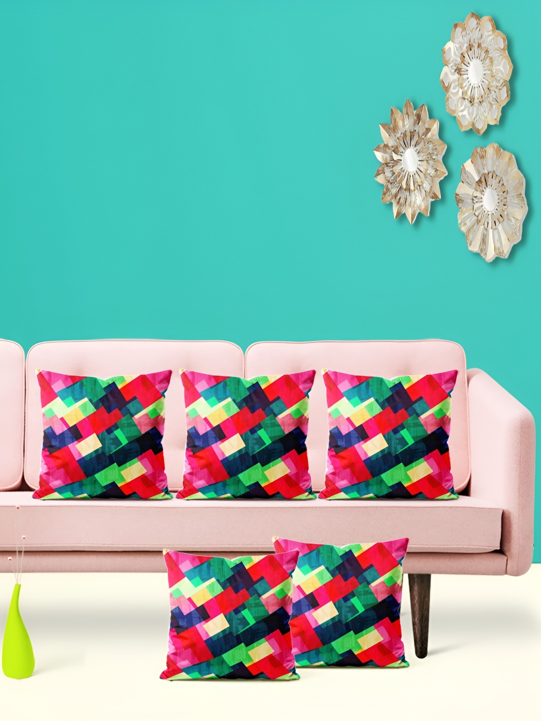 

ArtzFolio Blue & Red 5 Pieces Printed Square Cushion Covers