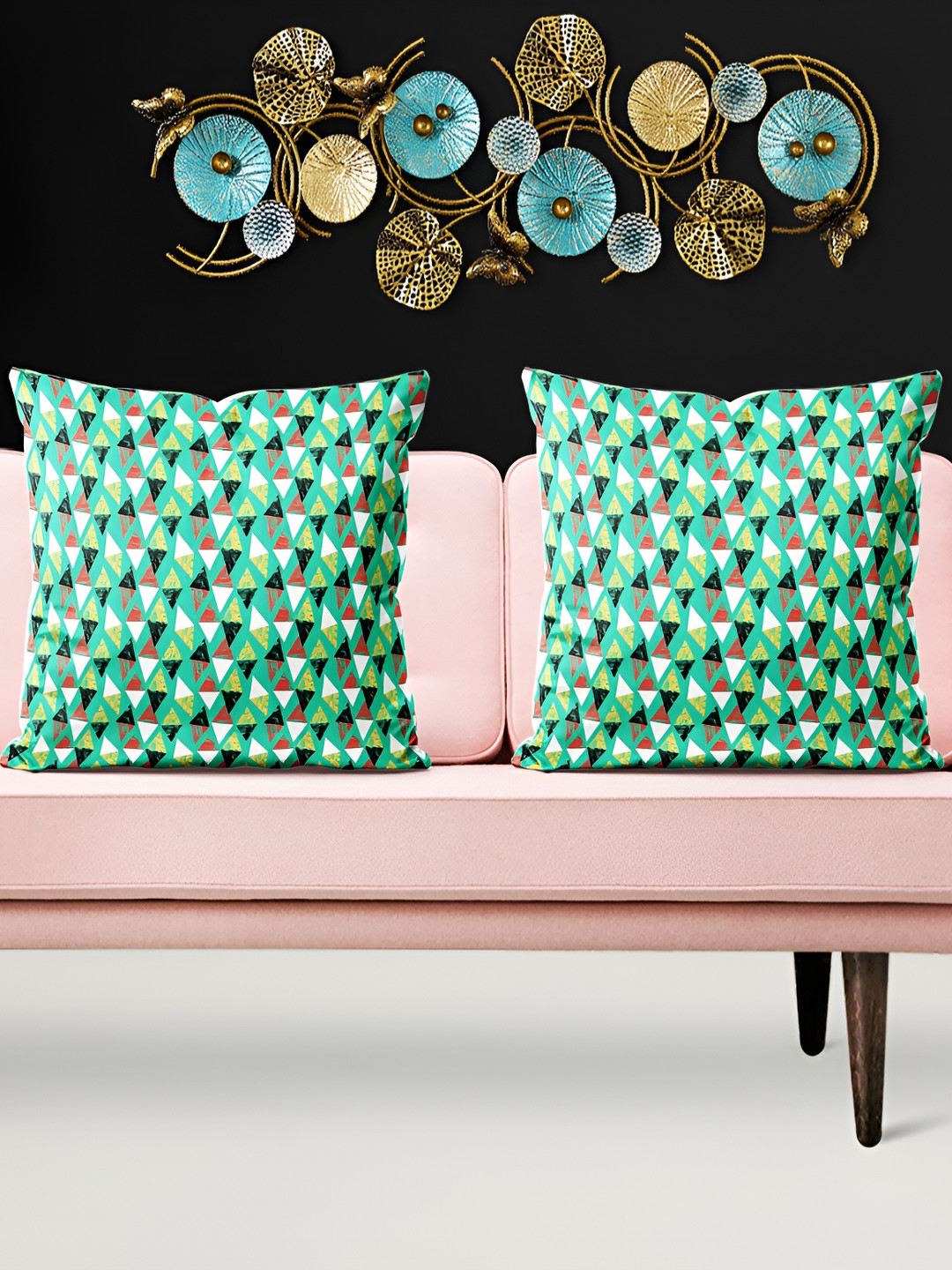 

ArtzFolio Green & White 5 Pieces Geometric Printed Velvet Square Cushion Covers